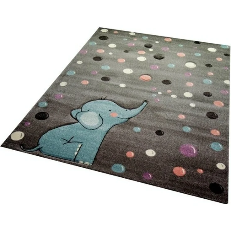 Carpetia Kinderteppich Teppich Kinderzimmer Elefant Punkte grau blau, rechteckig, Höhe: 13 mm – Bild 4
