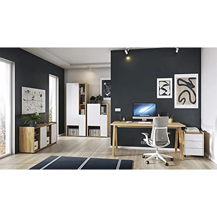 Germania Aktenschrank 4158-242 GW-Indianapolis, in Navarra-Eiche-Nachbildung/Weiß, ideal für Home Office, 76 x 121 x 40 cm (BxHxT), 76x121x40 – Bild 6