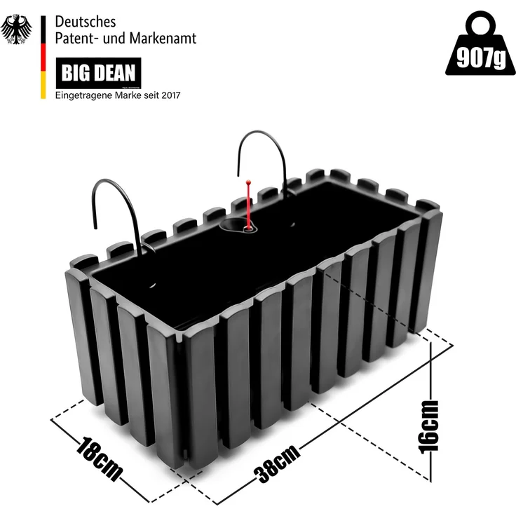 BigDean Balkonkasten Lattenzaun Optik in Anthrazit aus wetterfestem & robustem Kunststoff 40 cm– Balkonkasten mit Halterung & Wasserstandsanzeige – Made in Europe – Bild 3