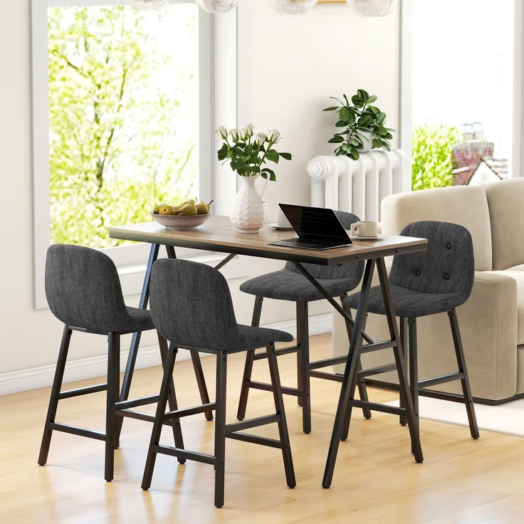 MELAYR, Bargarnitur 5-teilig, Tisch und 4 Stühle, Knopfheftung, dicke Polsterung, 120 x 60 x 91 cm, Dunkelgrau – Bild 4