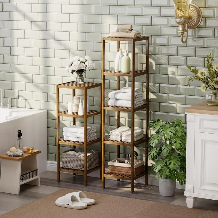 Badezimmerregal Bambusregal 4 Ebenen Organizer 4 Ablagefächer Walnuss – Bild 4