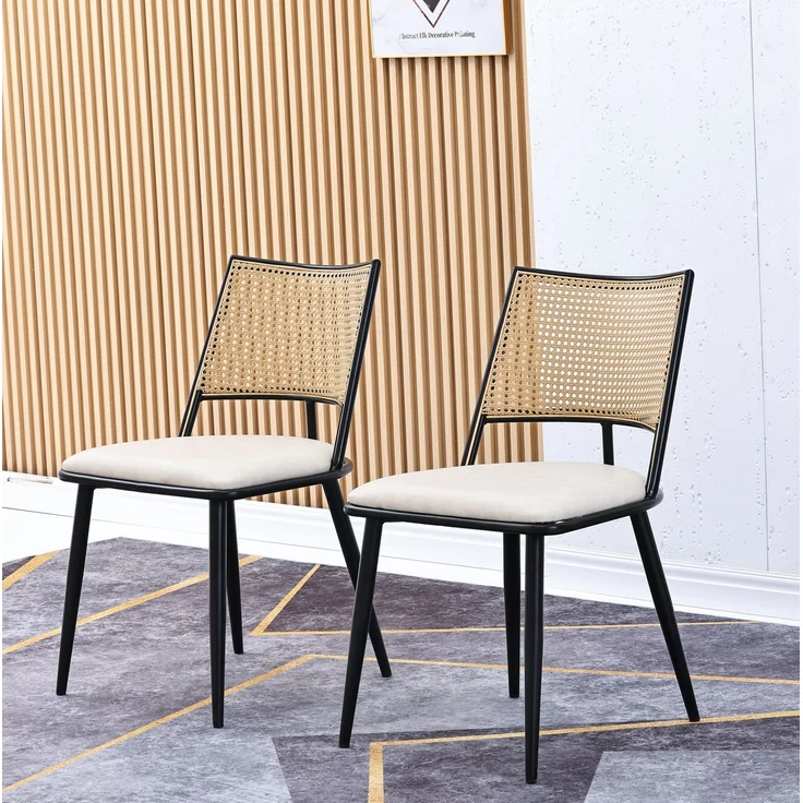 Esszimmerstuhl-Set 80cm×46cm×48cm in Schwarz mit Rattan-Rückenlehne und PU-Sitz – Bild 2