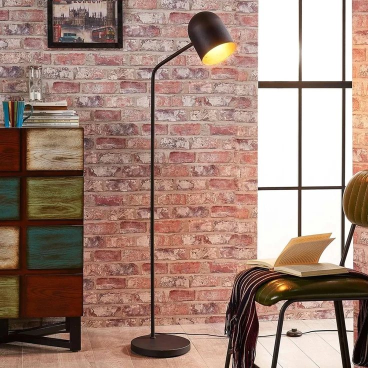 Lindby Stehlampe Morik, Metall, Schwarz IP20, 1 x 60 W – Bild 2