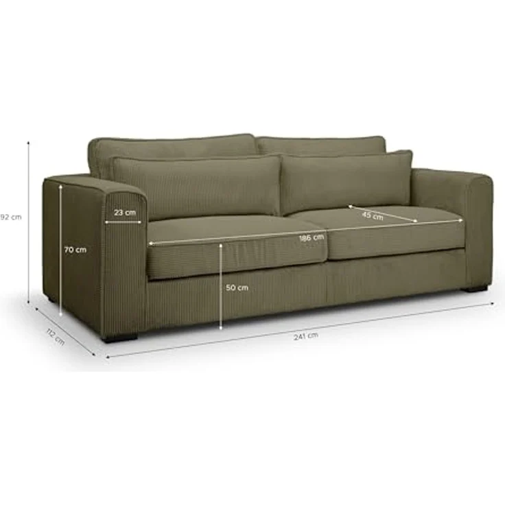 3-Sitzer-Sofa B/H/T: 241 x 92 x 112 cm in khaki – Bild 3