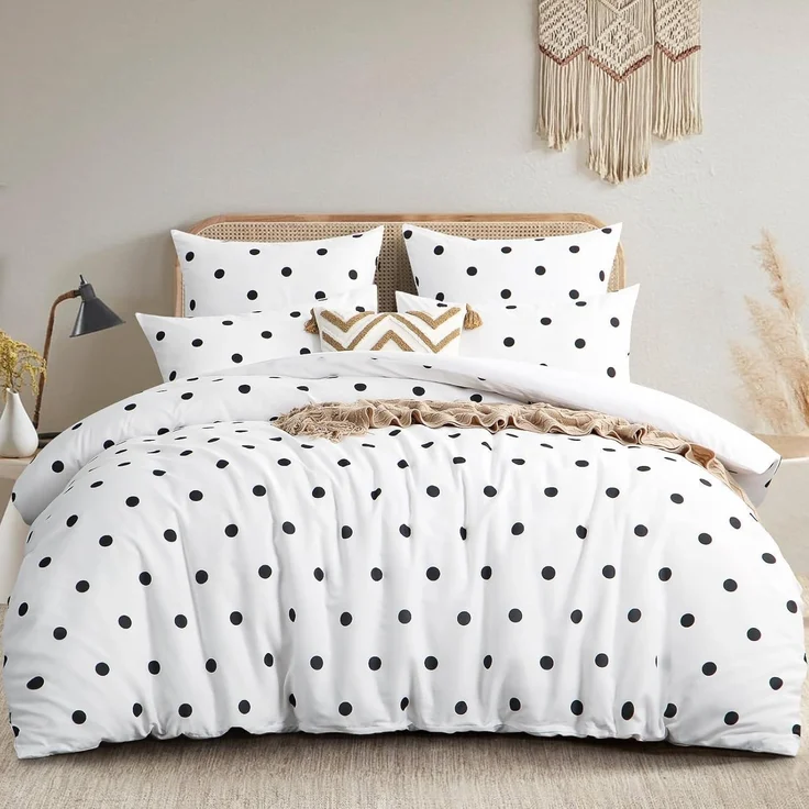 Bettwäsche Set 200x200 Weiß Polka Dot Muster Mikrofaser - 3 teilig – Bild 1