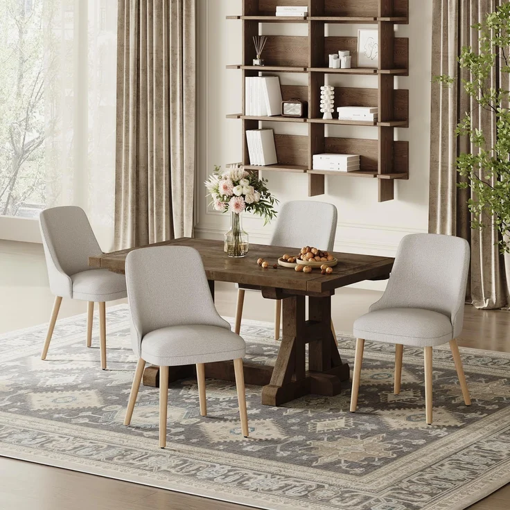 COLAMY Esszimmerstühle 4er Set, Gepolsterter Stuhl mit Holzbeinen, Hohe Rückenlehne für Esszimmer/Restaurant/Café, Hellgrau – Bild 1