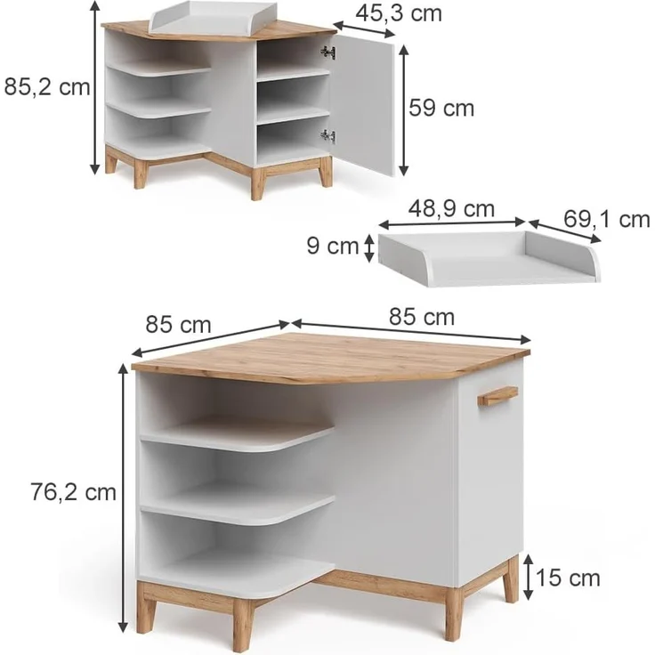 Wickelkommode Malia Weiß/Artisan 85 x 85.2 cm mit Tür Vitalispa – Bild 2