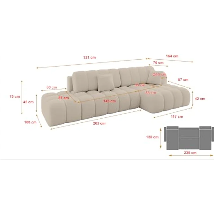 ALTDECOR Ecksofa OLEA-L2-S, Eckcouch mit Schlaffunktion und Bettkasten, L-Form, komfortabler Polyurethanschaum – Bild 2