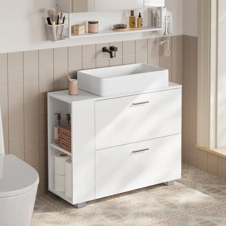 VASAGLE Waschbeckenunterschrank Badschrank offene Fächer an einer Seite, rechts oder links austauschbar – Bild 2