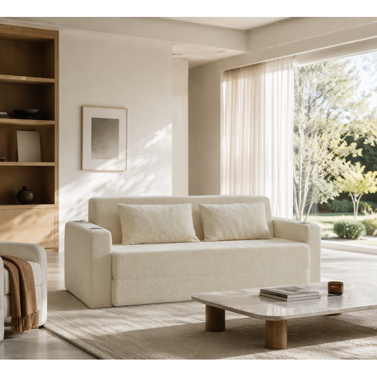 ZUBALIYA SchlafSofa mit USB - Anschluss, mit Chenille - Bezug, mit Samtbezug, mit breiten Armlehnen, mit Schaumstoffpolsterung – Bild 18