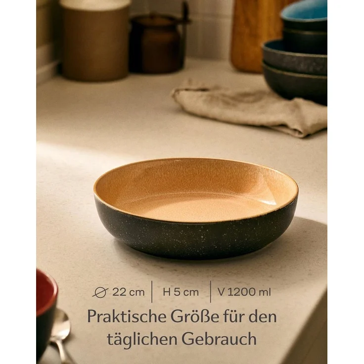 Cosumy Pastateller Steingut Geschirr Set 4 Personen – Handgefertigtes Tafelservice, (4 St), Handglasiert- Mikrowellenfest - Spülmaschinenfest – Design Geschirr – Bild 3