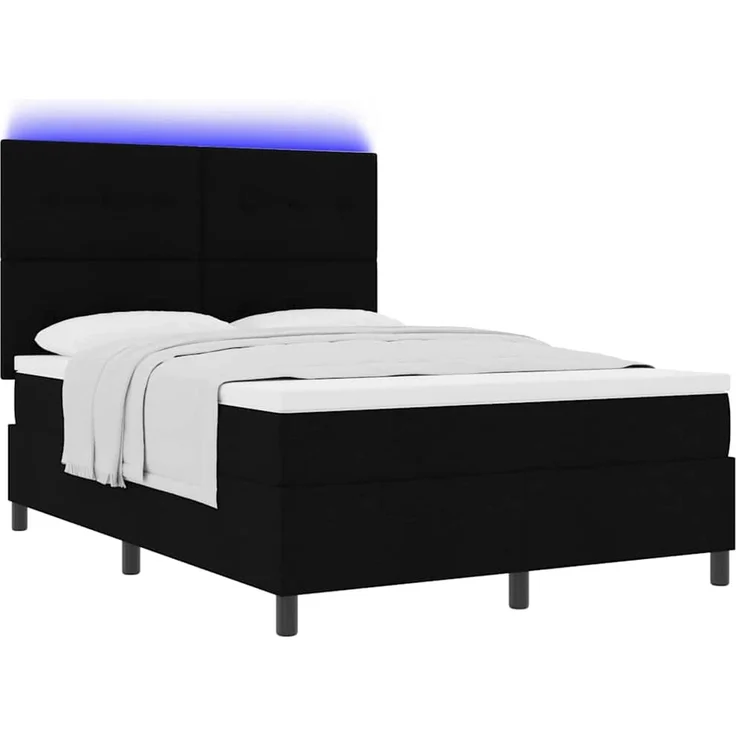 vidaXL Boxspringbett mit LED-Lichtleisten Schwarz 140 x 200 cm Stoff 3342874 – Bild 3