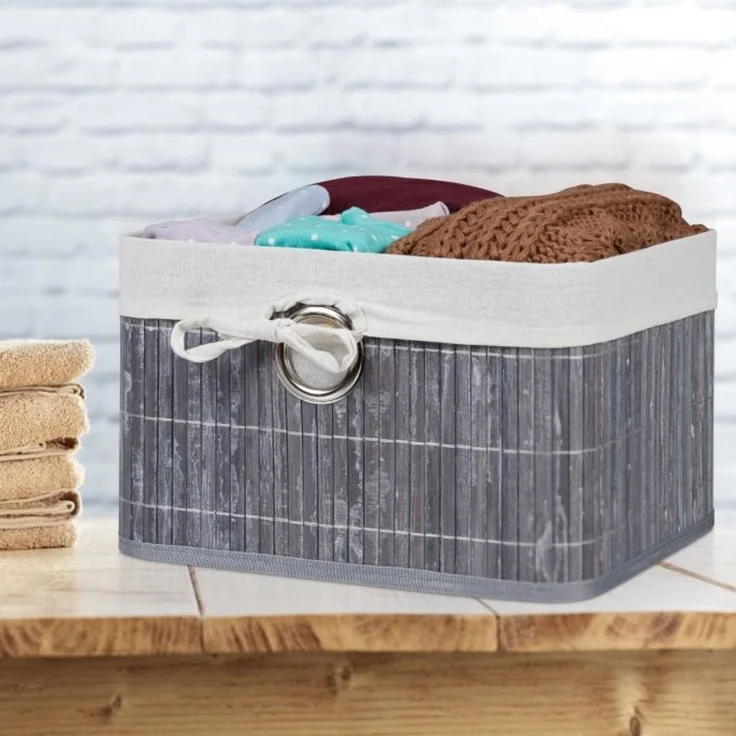 Relaxdays 3 x Aufbewahrungskorb Bambus grau – Bild 2