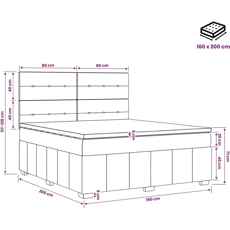 vidaXL Boxspringbett mit Matratze Hellgrau 160 x 200 cm Stoff 3454176 – Bild 11