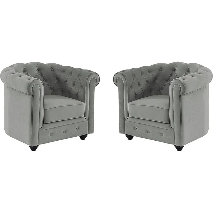 Vente-unique - CHESTERFIELD - Sessel mit gerader Rückenlehne - Holz, Platte - Holz - Hellgrau - 82 x 78 x 72 cm – Bild 2