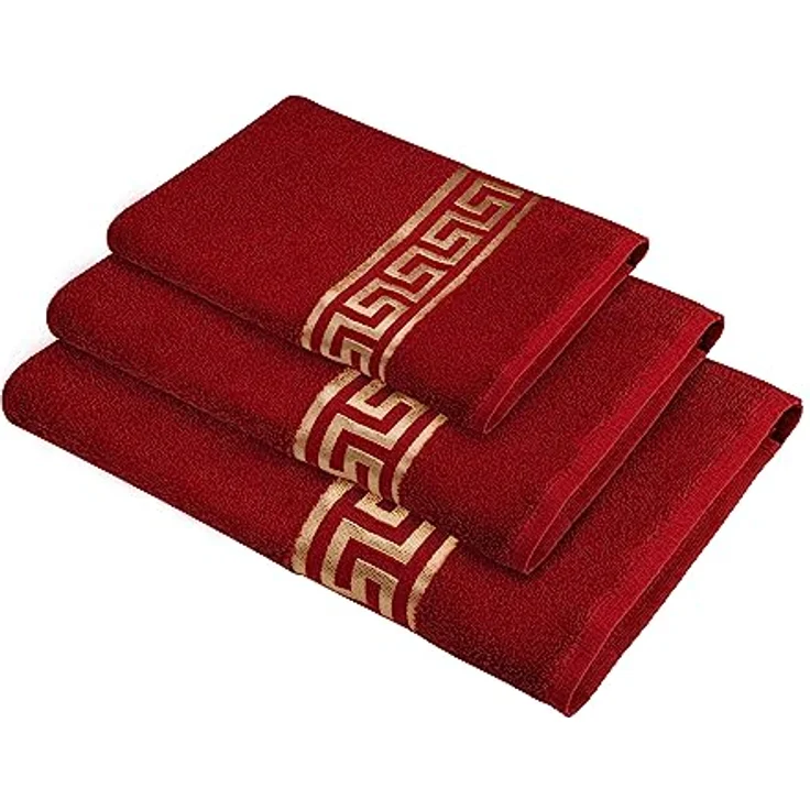Belle Arti Handtücher Luxus Mäander Gästetücher Badetücher Duschtücher Saunatücher in Set, (2-St), schwarz, weiss, beige, rot, gold, 100% Baumwolle, Frottee, eingestickt – Bild 3