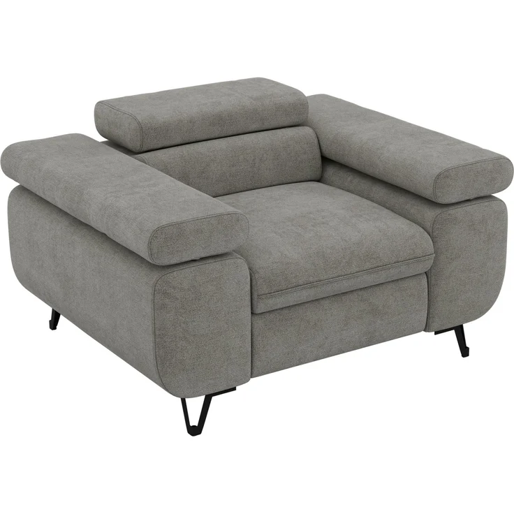 Einzelsessel, Polstersessel PETER mit verstellbaren Armlehnen und Kopfstütze, 1-Sitzer Sofa, Ohrensessel, Wellenfeder - Grau Stukture – Bild 6