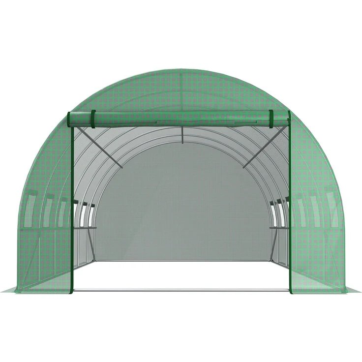 Ersatzplane für Tunnelgewächshaus 18 m², Plane 6 x 3 x 2 m, UV-beständiges, wasserdichtes PE, 12 Fenster + Rolltor mit Reißverschluss, grün – Bild 9