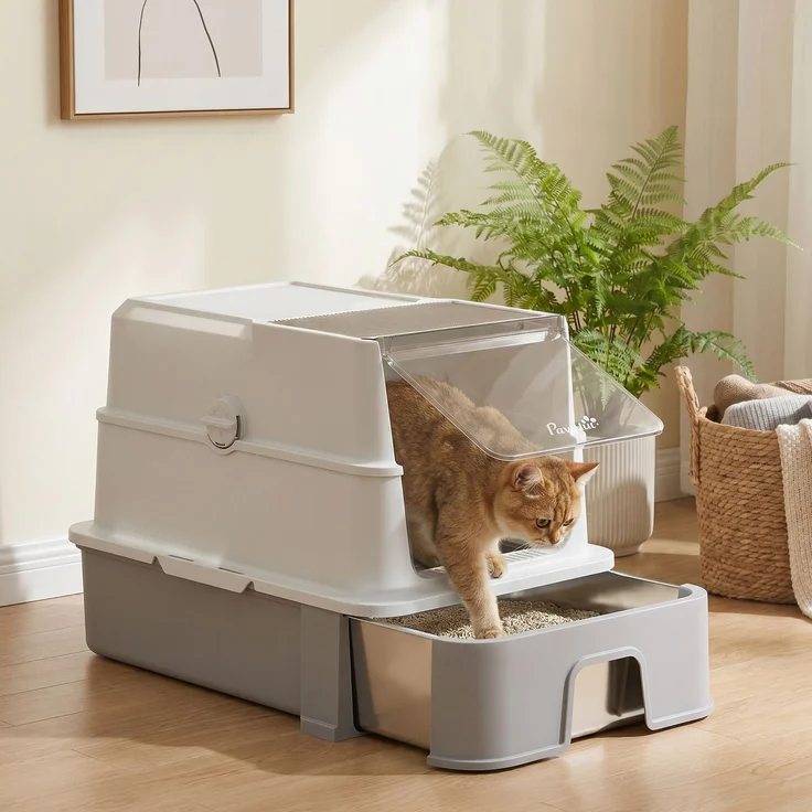 PawHut Katzentoilette, 201 Edelstahl, ABS, Grau, 60L x 40B x 45H cm – Bild 8
