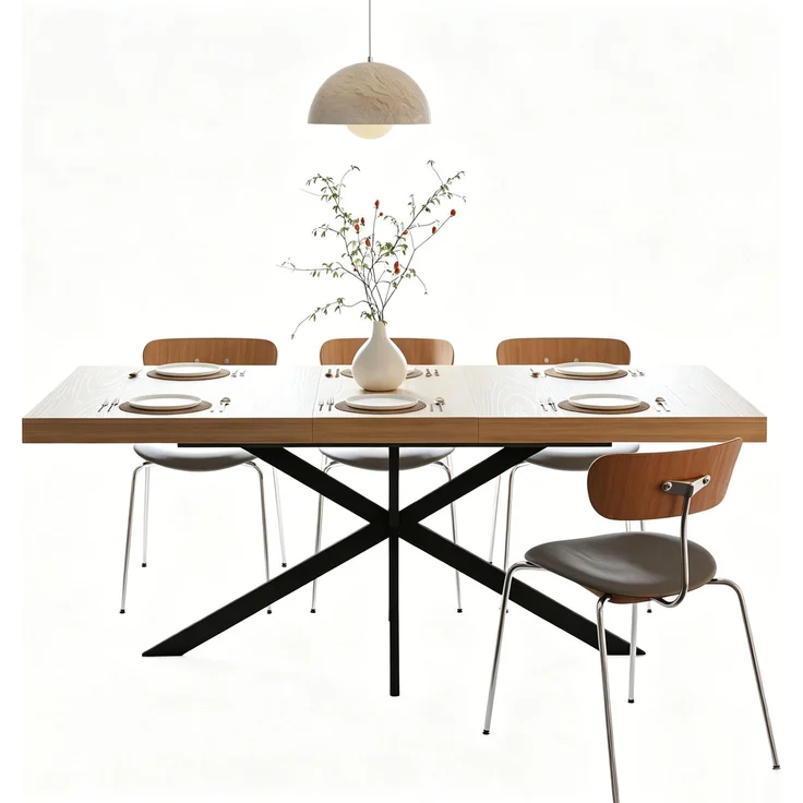 Esstisch 140-180x80x76 cm aus MDF und Metall mit Hidden Storage und Ausziehfunktion – Bild 8