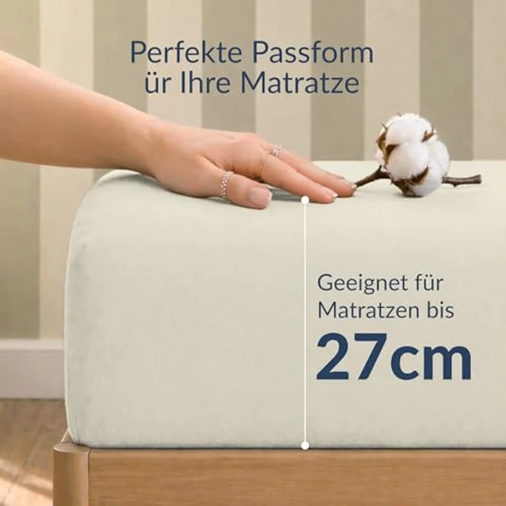 Twinzen Spannbettlaken 90x200cm / 90x190cm, 100% Jersey Baumwolle, Beige, Oeko-Tex zertifiziert, atmungsaktiv und pflegeleicht – Bild 2