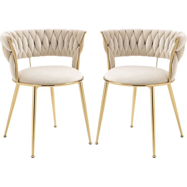 Esszimmerstuhl Samtstoff 2-teiliges Set, mit ergonomischer Rückenlehne, Hohlbünst-Design, gepolstert, Metallbeine goldfarben – Bild 9
