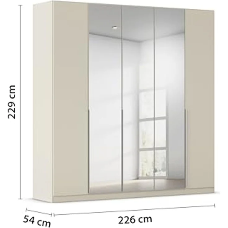 Rauch Möbel Alabama, Kleiderschrank für Schlafzimmer, Kinderzimmer, Wohnzimmer, Garderobe, Flur, 5-türig, Spiegel, mit Zubehör Classic, Farbe Beige, Breite 226 cm – Bild 3