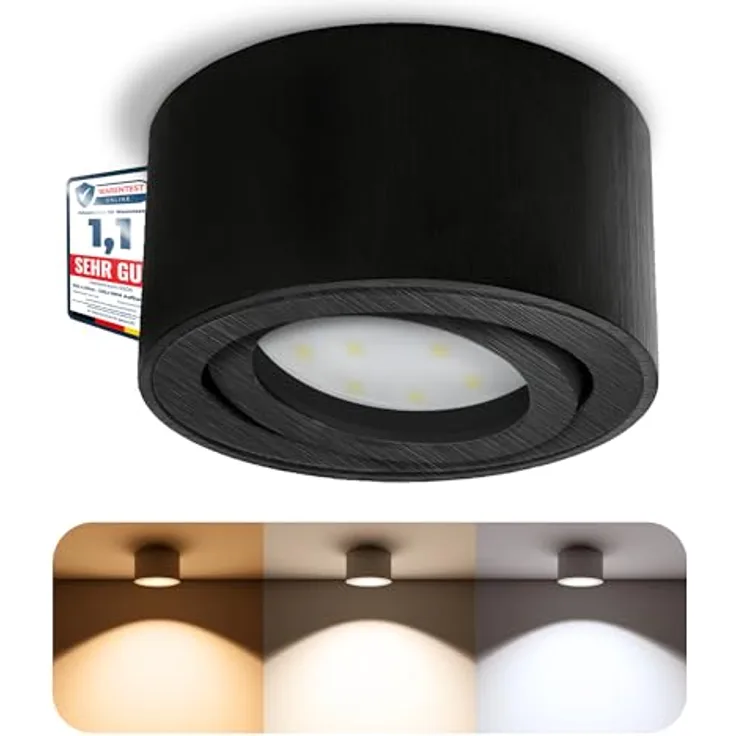 SSC-LUXon CELI-1B LED Aufbauspot dimmbar, 3CCT einstellbare Farbtemperatur, rund schwarz schwenkbar, 230V, 6Watt