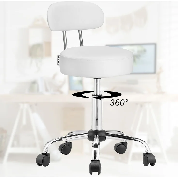 CASARIA® Rollhocker mit Lehne, höhenverstellbar, 2er-Set, weiß – Bild 5