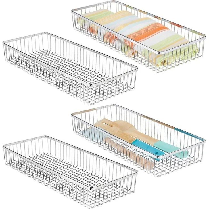 mDesign Schubladenkasten Aufbewahrungskorb Organizer 4er Set Metall Silber – Bild 8