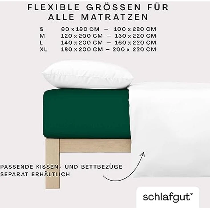 Schlafgut 'Pure' Spannbettlaken, Gummizug: rundum, für Matratzen bis 30cm Höhe, Bio-Baumwolle mit Elasthan, Green Deep, S 90x190 cm - 100x220 cm – Bild 5