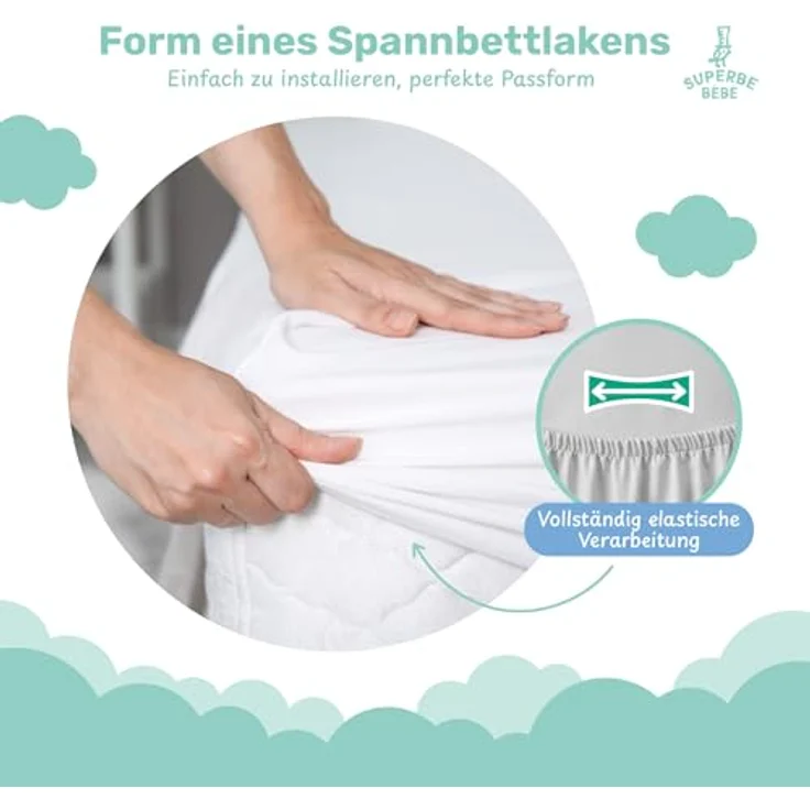 Matratzenschoner 60x120 wasserdichte Matratzenauflage - Bettunterlagen - Baby Bed Cover - wasserdichte Betteinlage - Wasserdichter Matratzenschutz Mit 30cm Bonnet - Weiße Jersey Bettschutz Unterlage – Bild 6