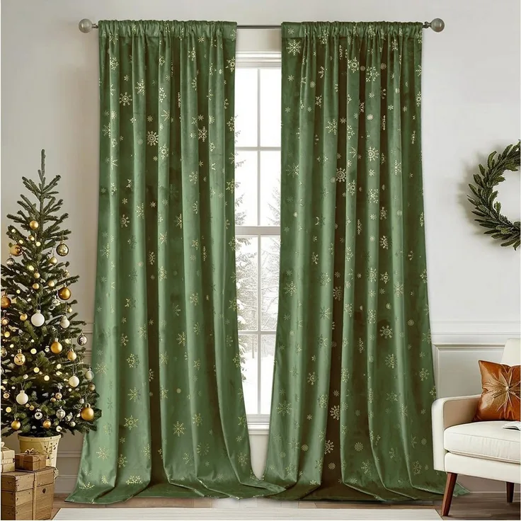 SERBASIC Gardine Schneeflocke Weihnachtsvorhang Thermoisolierte Verdunkelungsvorhänge, Multifunktionsband, Fenstervorhänge für Wohnzimmer und Schlafzimmer