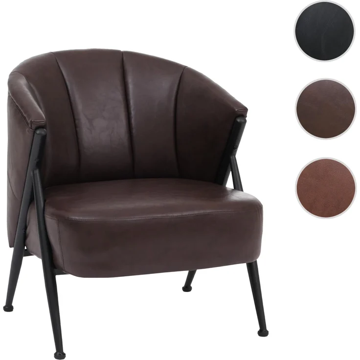 Sessel HWC-P30, Polster-/Cocktail-/Clubsessel Lounge Chair Vintage Retro Industrial Metall Kunstleder ~ dunkelbraun – Bild 10