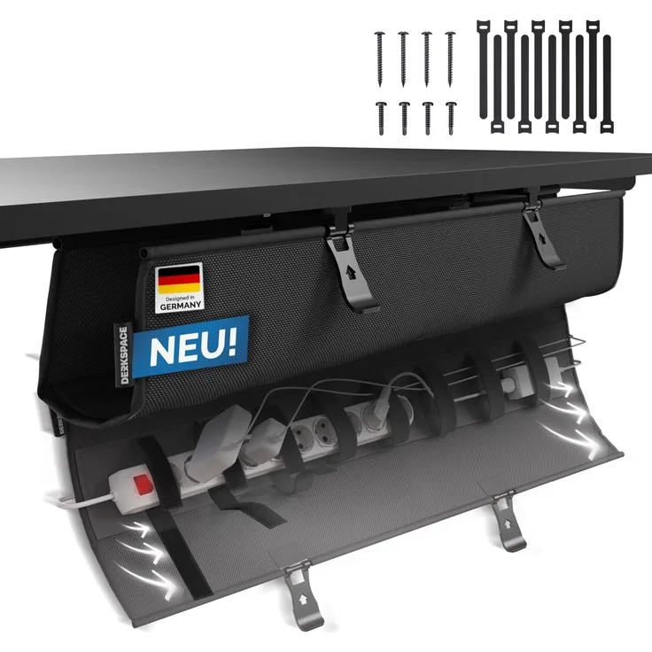 DESKSPACE Kabelwanne Schreibtisch Kabelmanagement - Beidseitig Klappbarer Kabelkanal - Cable Organizer für den Schreibtisch - 94 cm (Schwarz)