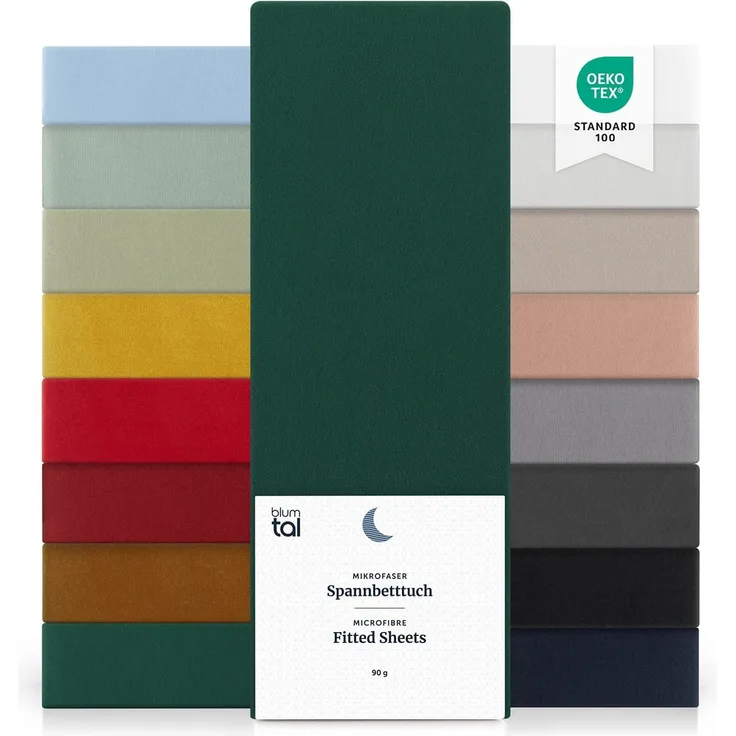 Blumtal® Spannbettlaken 90x200 cm 2er Pack - Spannbettlaken Microfaser - Oekotext zertifizierte Bettlaken 90x200 cm 2er Set - Spannbetttuch 90x200 cm - Bettbezug 90x200 cm /Leintuch 90x200 cm - Dunkelgrün
