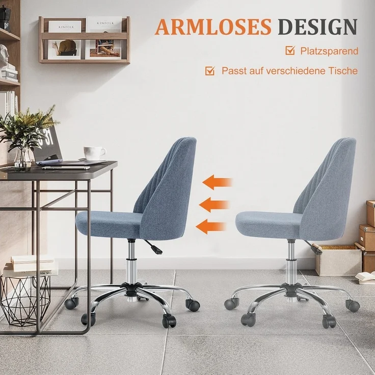 DUMOS Bürostuhl ergonomischer ohne Armlehnen Schreibtischstuhl office chair Drehstuhl, höhenverstellbarer Bürostuhl – Bild 2