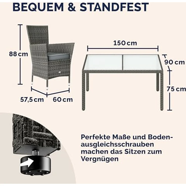 CASARIA® Gartenmöbel-Set, grau, mit Esstisch 150x90 cm – Bild 6