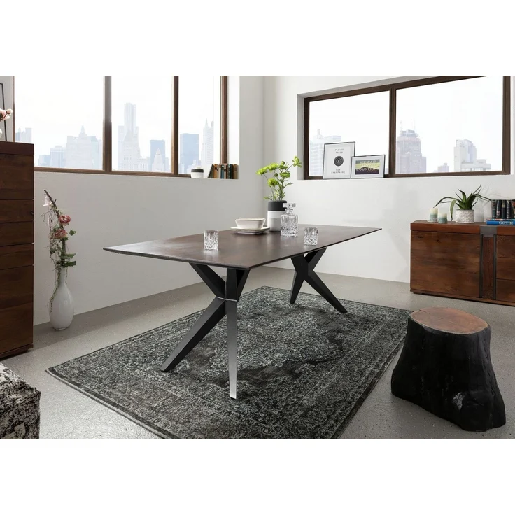 Esstisch Akazie 160x90x76 braun lackiert Beine anthrazit glänzend SWISS EDGE #13 – Bild 7