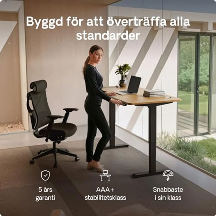 Desktronic Höhenverstellbarer Schreibtisch aus massivem Eichenholz (160x80 cm) – Elektrisch höhenverstellbar mit flüsterleisem Dual-Motor & Touchscreen – Hohe Tragfähigkeit – Stehtisch HomePro – Bild 3