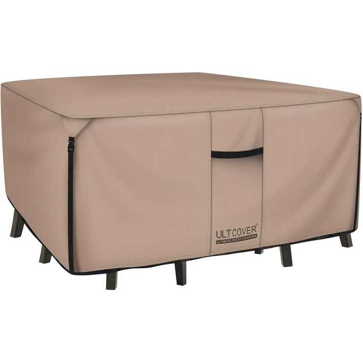 ULTCOVER Quadratische Abdeckung für Terrassentische, robuste 600D-Leinwand, wasserdicht, für Esstisch und Stühle, Allzweck-Möbelabdeckung, Größe 157,5 cm