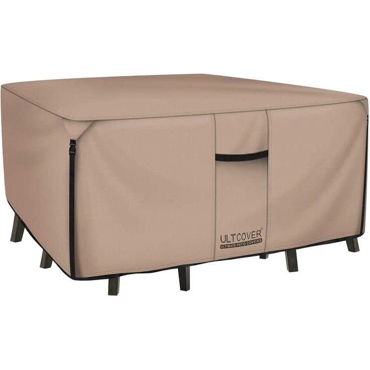 ULTCOVER Quadratische Abdeckung für Terrassentische, robuste 600D-Leinwand, wasserdicht, für Esstisch und Stühle, Allzweck-Möbelabdeckung, Größe 157,5 cm