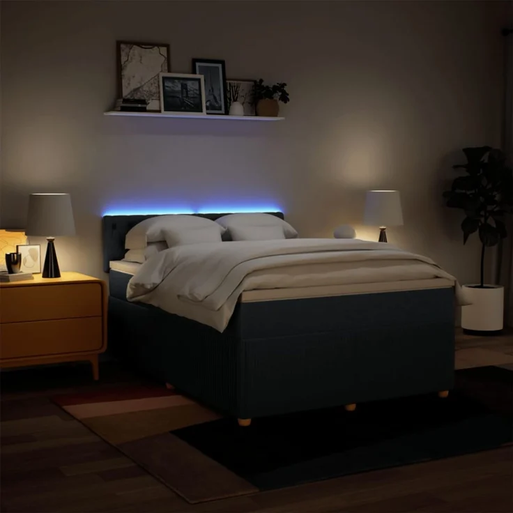 vidaXL Boxspringbett mit Matratze Blau 140x200 cm Stoff 3289792 – Bild 5