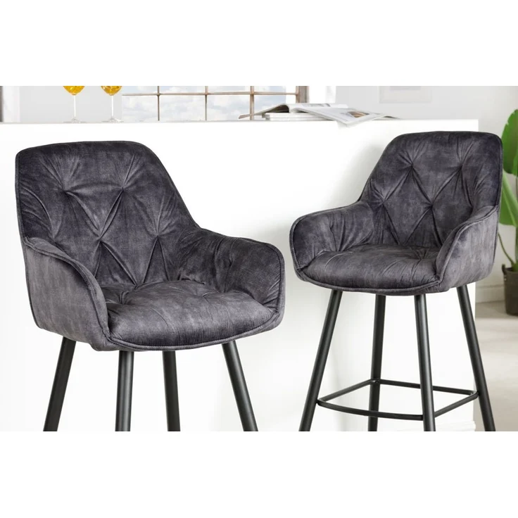 riess-ambiente Barhocker MILANO grau / schwarz (Einzelartikel, 1 St), Samt · Metall · Stuhl mit Lehne · Chesterfield Steppung – Bild 2