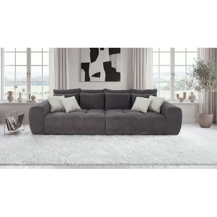 Big-Sofa XXL 306 cm Federkern Lounge Couch mit Bezug aus Cord in Dunkelgrau – Bild 2