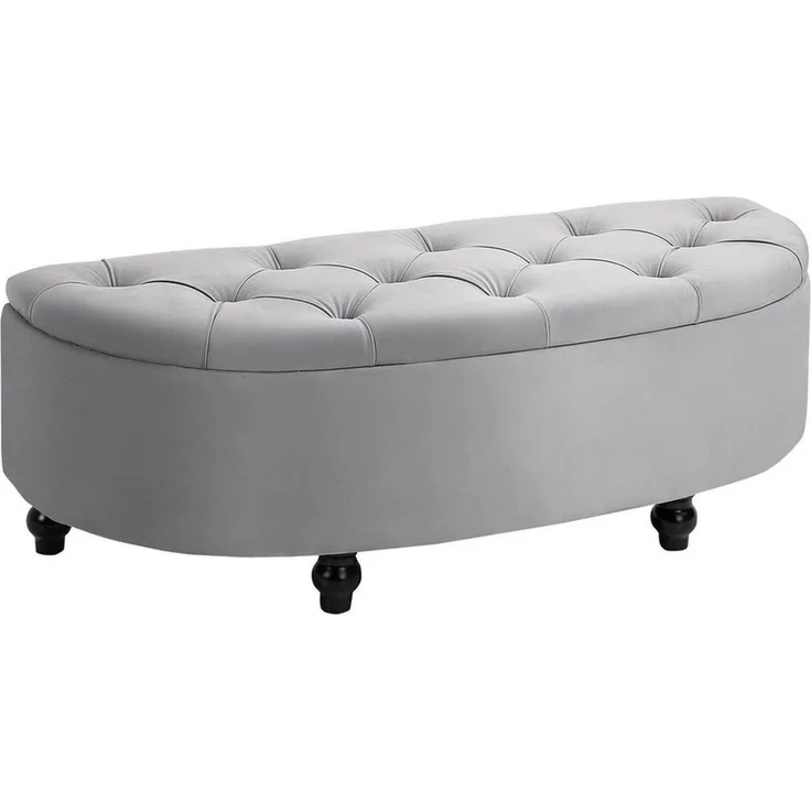 HOMCOM Sitzbank Sitzhocker Sitztruhe Aufbewahrungsbox Fußbank mit Stauraum geöffnetem Deckel für Schlafzimmer Velvet-Touch Gummiholz Grau 120 x 46 x 42 cm