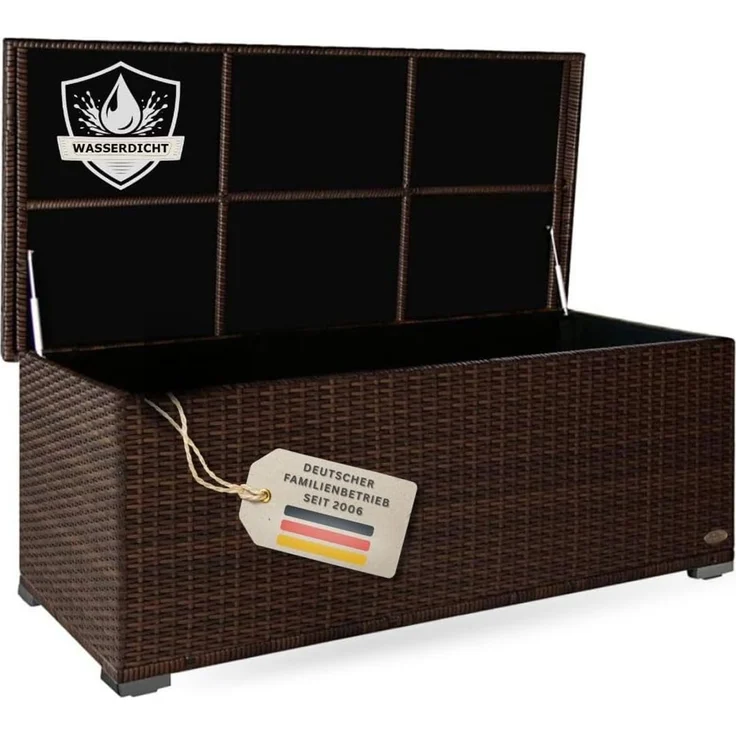 RS Trade 'Sienna' XL Kissenbox mit Doppel-Hubautomatik und Innenverkleidung, ca. 650 Liter, Polyrattan java braun, 60 x 73 x 155 cm