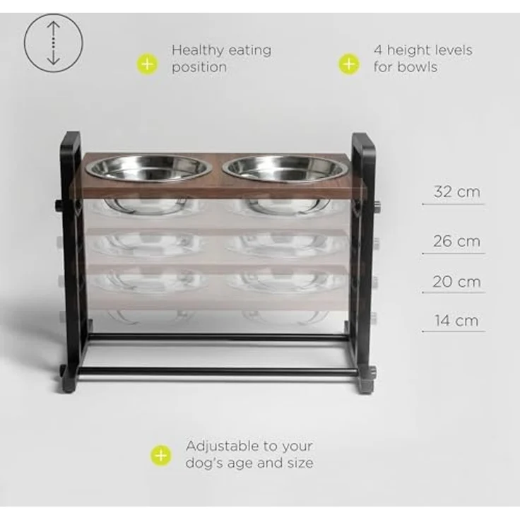 lionelo Futternapf MISTY, Edelstahl 304, 4 Höhen 14–32 cm/3 Winkel 0–15°/2×1200 ml/304 Stahl/2,35 kg – Bild 3