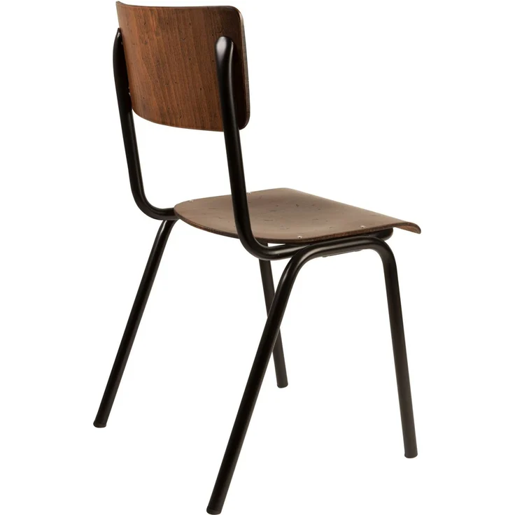 Dutchbone Esszimmerstuhl Scuola im 4er-Set, Retro-Design mit Buchensperrholz-Sitz in Walnuss-Optik und schwarzem Metallgestell – Bild 3