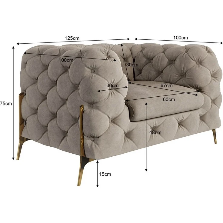 S-Style Möbel Polstergarnitur Ashley 3+2+1, Chesterfield mit Goldenen Metall Füßen, (1x 3-Sitzer-Sofa, 1x 2-Sitzer-Sofa, 1x Sessel), mit Wellenfederung – Bild 2